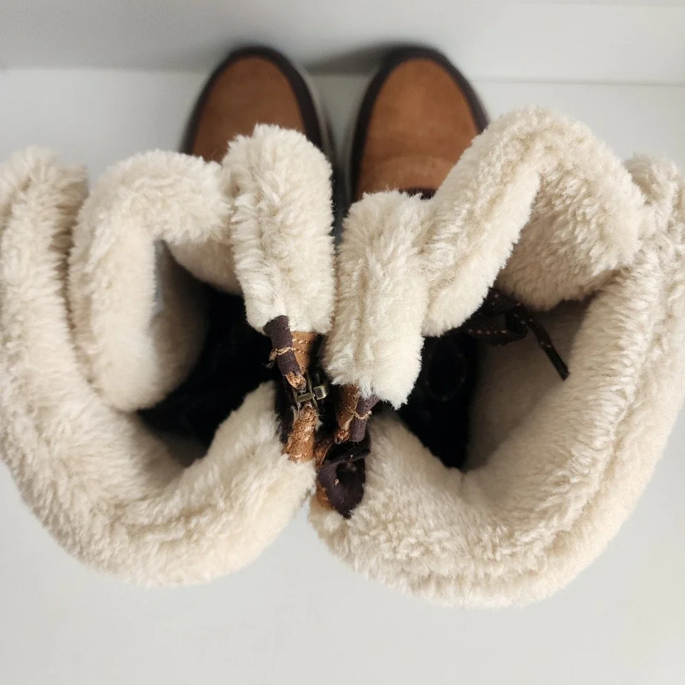 Easy Spirit Senorte Womens 5M Tan Suede‎ Faux Fur Lined Winter Snow Boots Brown